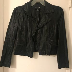 Faux leather jacket.
